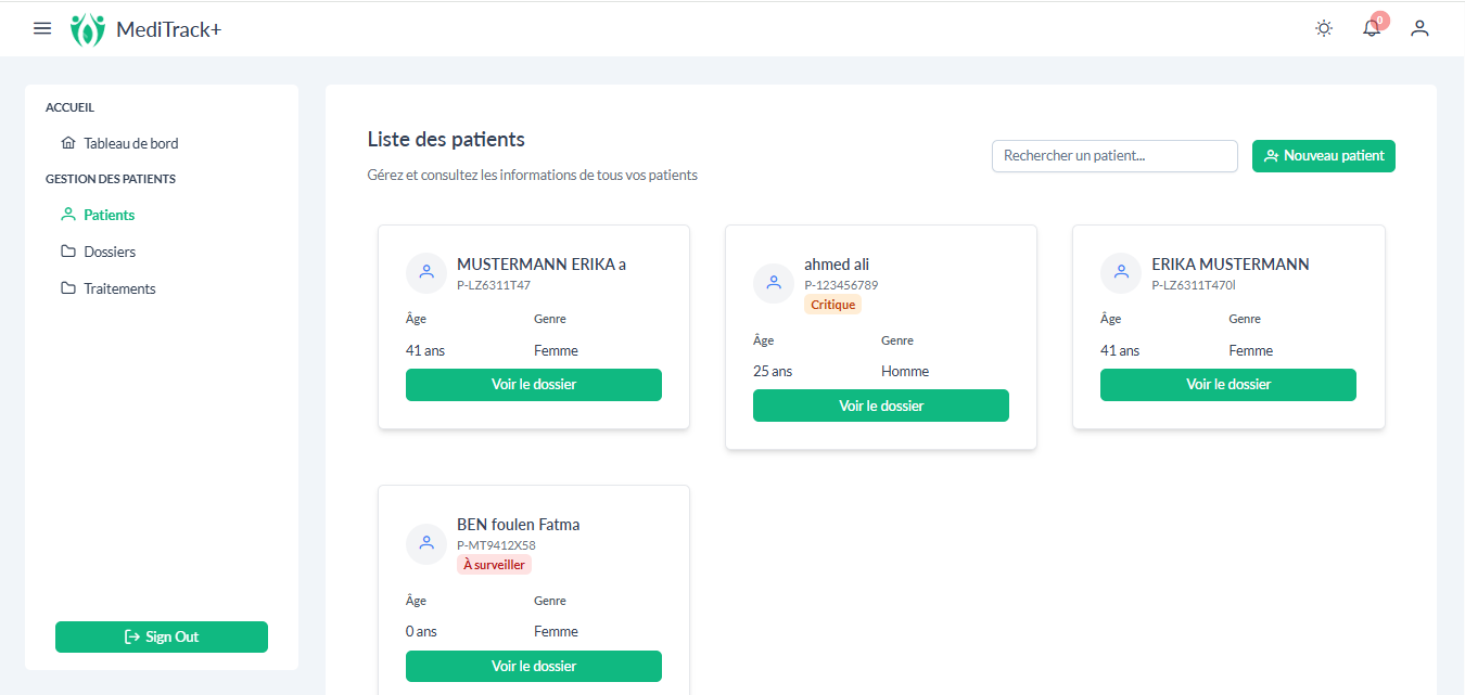 Liste des Patients