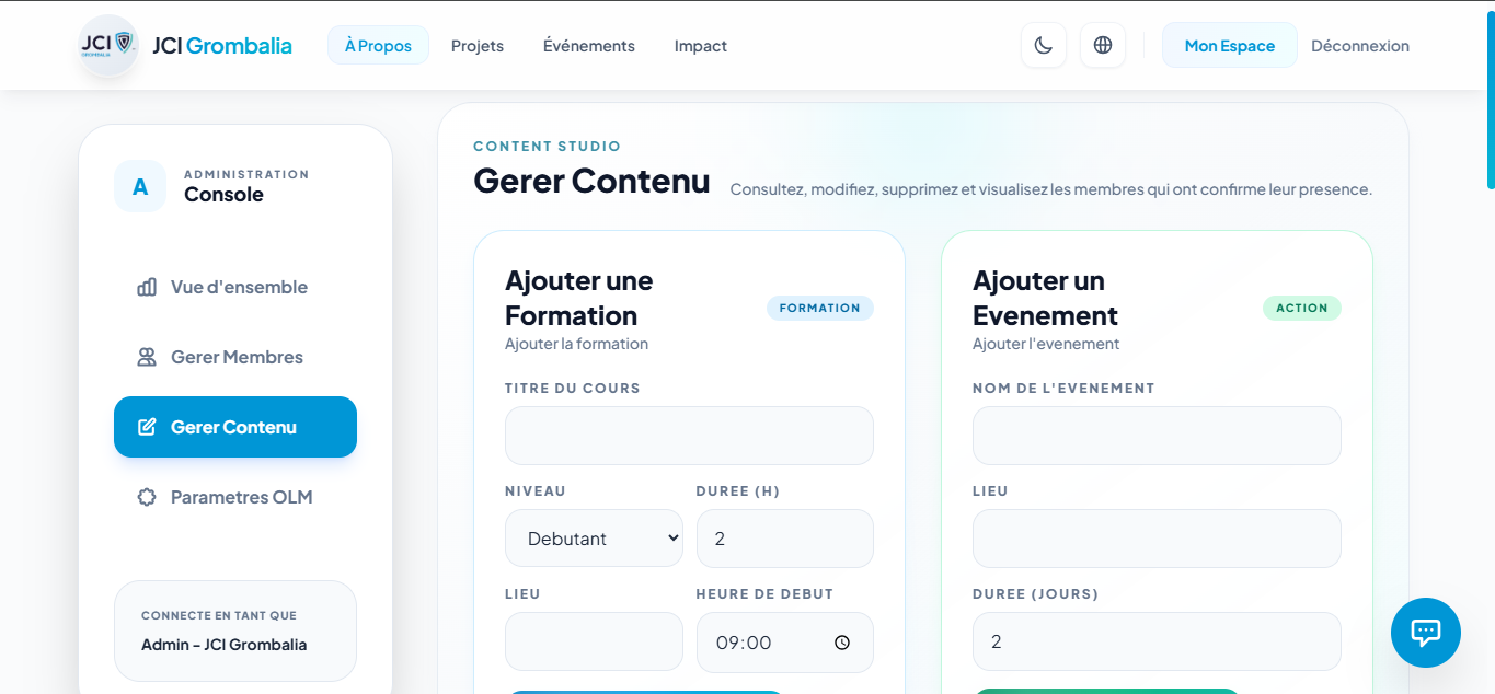 JCI Web — Gérer les contenus