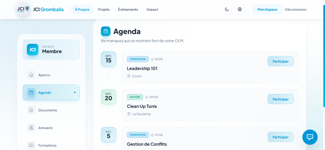 JCI Web — Agenda Membres